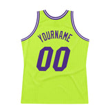Custom Neon Green Purple-White Authentic Throwback Basketball Jersey