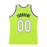 Custom Neon Green White-Navy Authentic Throwback Basketball Jersey