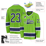 Custom Neon Green Navy-White Hockey Jersey