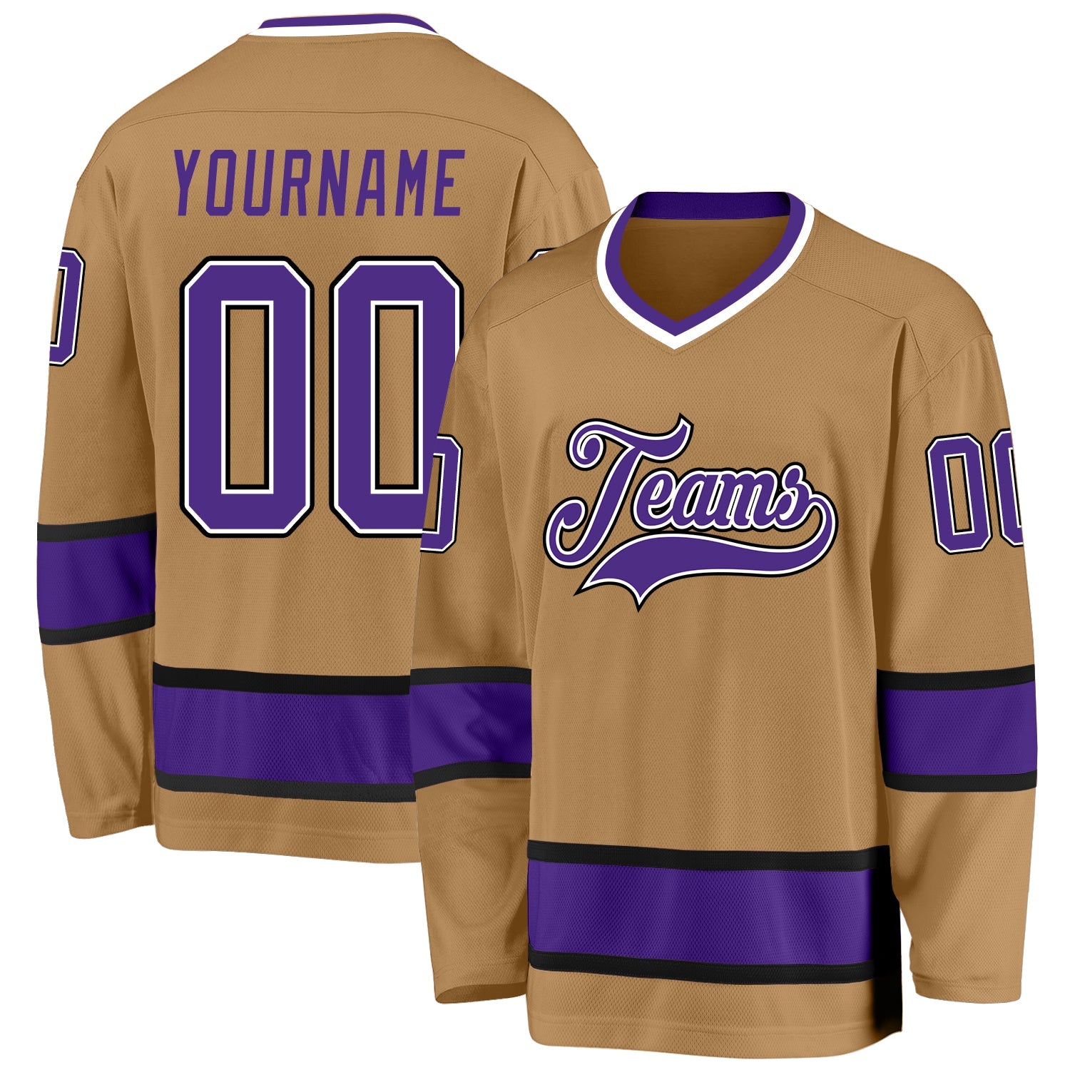 Custom Old Gold Purple-Black Hockey Jersey