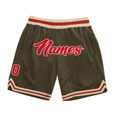 Custom Olive Red-Cream Authentic Throwback Salute To Service Basketball Shorts