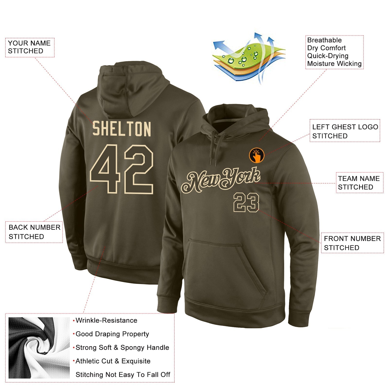 Custom Stitched Olive Olive-Cream Sports Pullover Sweatshirt Salute To Service Hoodie