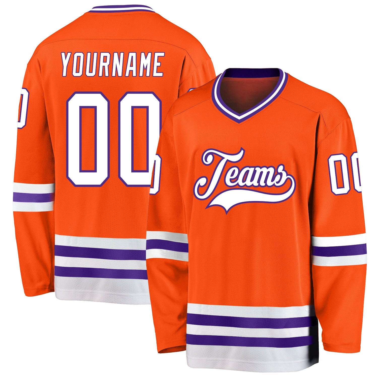 Custom Orange White-Purple Hockey Jersey