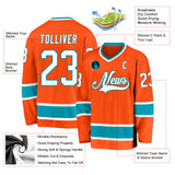 Custom Orange White-Teal Hockey Jersey