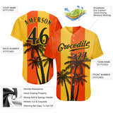 Custom Orange Black-Gold 3D Pattern Design Hawaii Coconut Trees Authentic Baseball Jersey