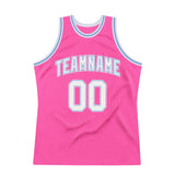 Custom Pink White-Light Blue Authentic Throwback Basketball Jersey
