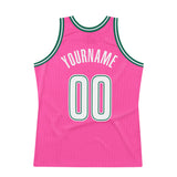Custom Pink White-Kelly Green Authentic Throwback Basketball Jersey