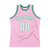 Custom Light Pink White-Kelly Green Authentic Throwback Basketball Jersey