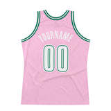 Custom Light Pink White-Kelly Green Authentic Throwback Basketball Jersey