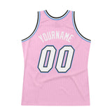 Custom Light Pink White-Light Blue Authentic Throwback Basketball Jersey