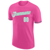 Custom Pink White-Kelly Green Performance T-Shirt