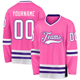 Custom Pink White-Purple Hockey Jersey