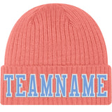 Custom Pink Light Blue-White Stitched Cuffed Knit Hat
