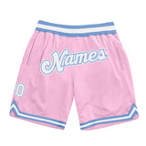 Custom Light Pink White-Light Blue Authentic Throwback Basketball Shorts