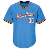 Custom Powder Blue White-Orange Authentic Throwback Rib-Knit Baseball Jersey Shirt