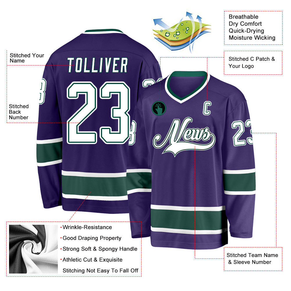 Custom Purple White-Green Hockey Jersey