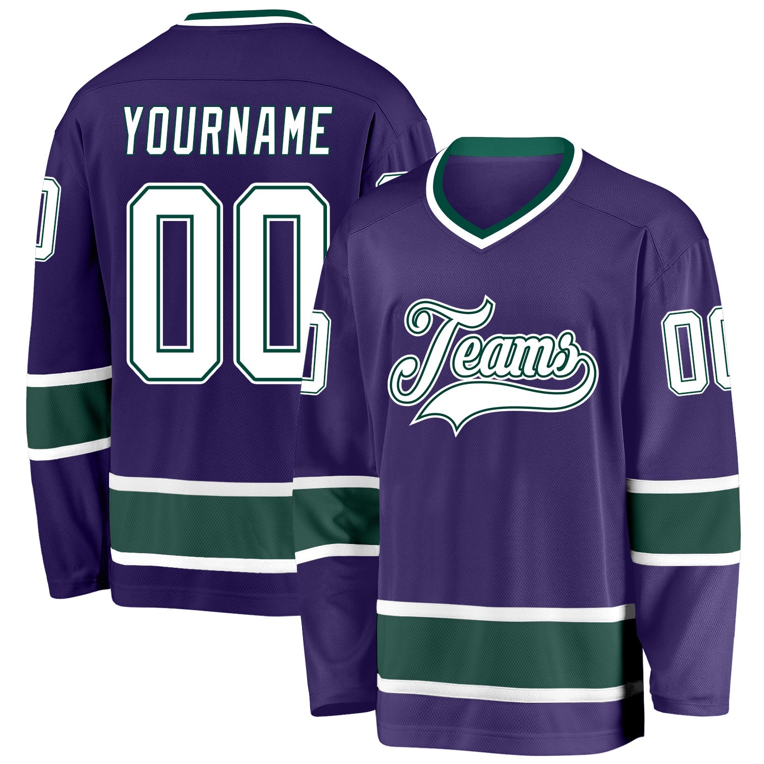 Custom Purple White-Green Hockey Jersey
