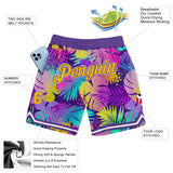 Custom Purple Gold-White 3D Pattern Design Tropical Plants Authentic Basketball Shorts
