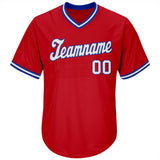 Custom Red White-Royal Authentic Throwback Rib-Knit Baseball Jersey Shirt