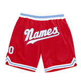 Custom Red White-Light Blue Authentic Throwback Basketball Shorts