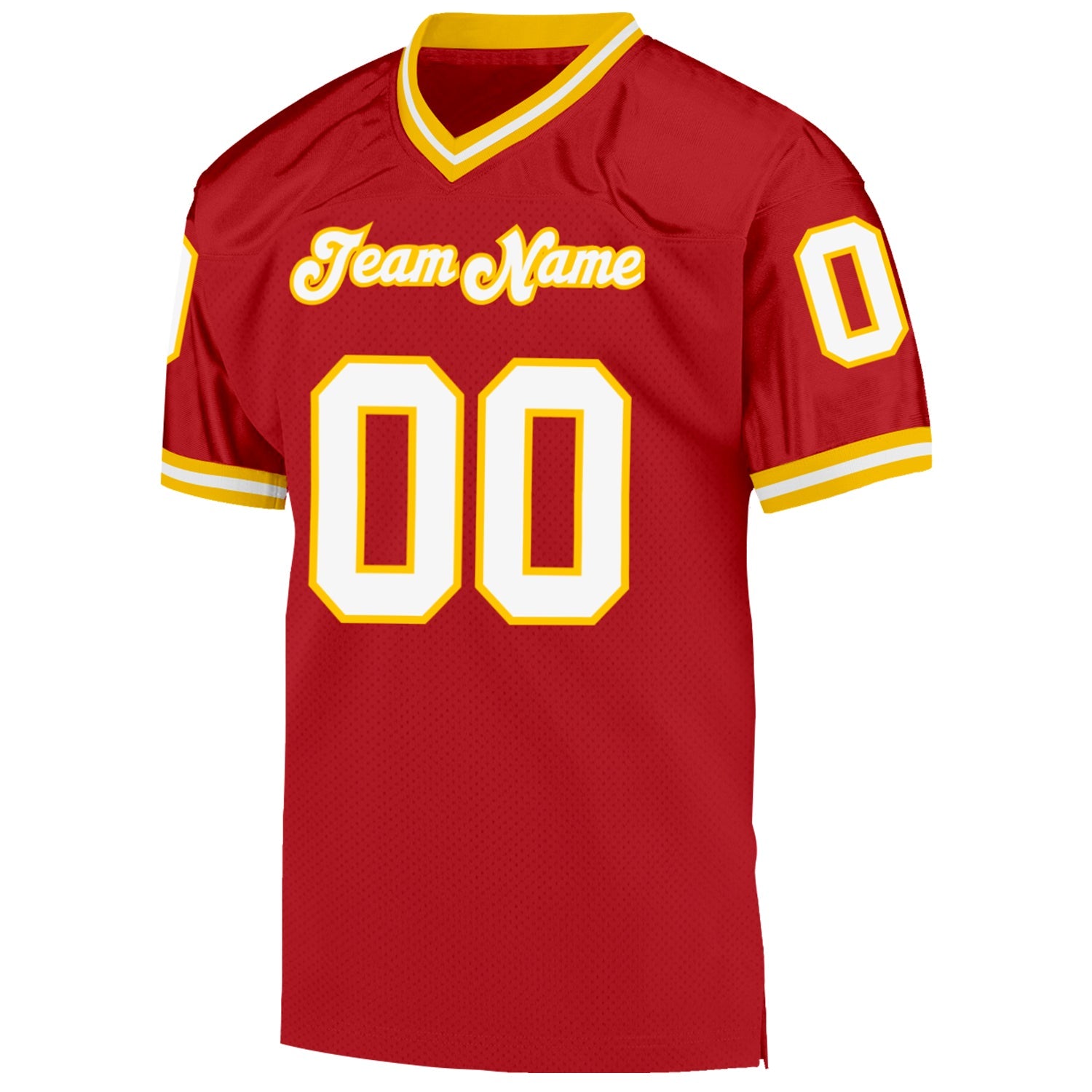 Custom Red White-Gold Mesh Authentic Throwback Football Jersey