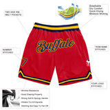Custom Red Navy-Gold Authentic Throwback Basketball Shorts