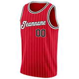 Custom Red White Pinstripe Black-White Authentic Basketball Jersey