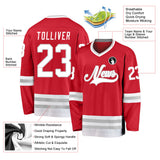 Custom Red White-Gray Hockey Jersey