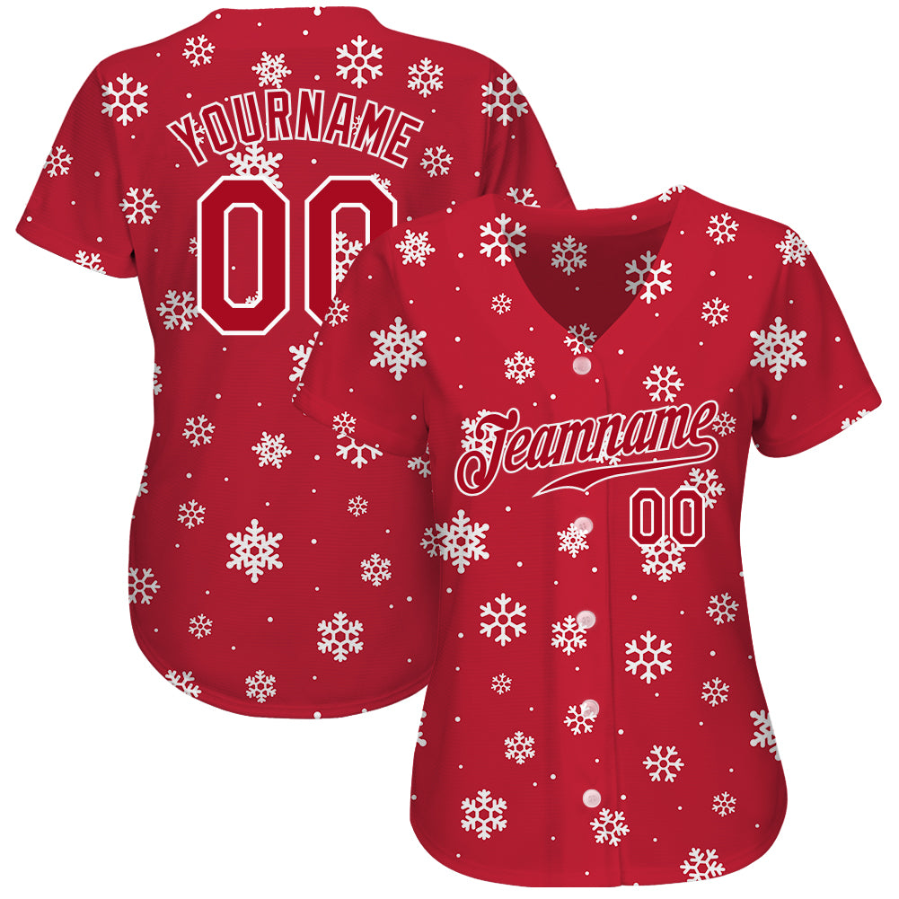 Custom Red Red-White Christmas 3D Authentic Baseball Jersey