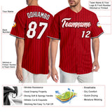Custom Red Black Pinstripe White-Black Authentic Baseball Jersey