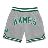 Custom Gray Kelly Green-White Authentic Throwback Basketball Shorts
