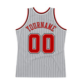 Custom Gray Black Pinstripe Red-White Authentic Basketball Jersey