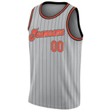 Custom Gray Black Pinstripe Orange-Black Authentic Basketball Jersey