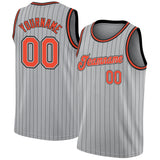 Custom Gray Black Pinstripe Orange-Black Authentic Basketball Jersey