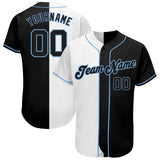 Custom White-Black Light Blue Authentic Split Fashion Baseball Jersey