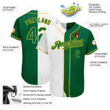 Custom White Kelly Green-Gold Authentic Split Fashion Baseball Jersey