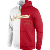Custom Stitched White Red-Old Gold Split Fashion Sports Pullover Sweatshirt Hoodie