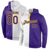 Custom Stitched White Purple-Gold Split Fashion Sports Pullover Sweatshirt Hoodie