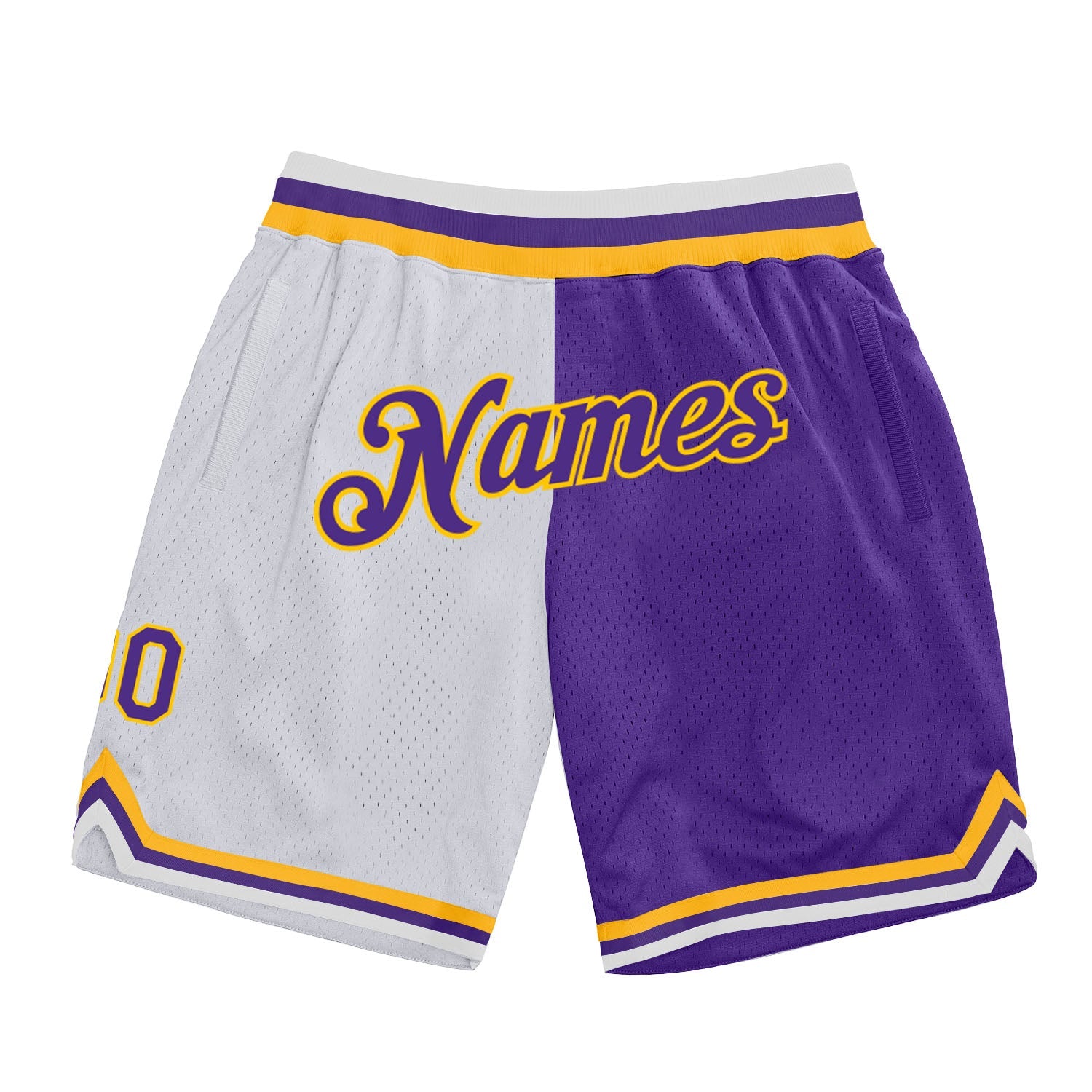 Custom White Purple-Gold Authentic Throwback Split Fashion Basketball Shorts