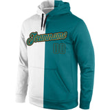 Custom Stitched White Aqua-Old Gold Split Fashion Sports Pullover Sweatshirt Hoodie