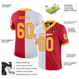 Custom Scarlet Gold-White Mesh Split Fashion Football Jersey