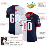 Custom Navy White-Scarlet Split Fashion Football Jersey