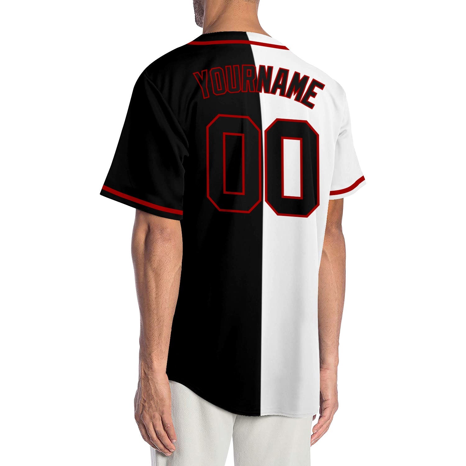 Custom White Black-Red Authentic Split Fashion Baseball Jersey