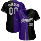 Custom Black Gray-Purple Authentic Split Fashion Baseball Jersey