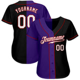 Custom Black White-Purple Authentic Split Fashion Baseball Jersey