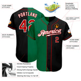 Custom Black Red-Kelly Green Authentic Split Fashion Baseball Jersey