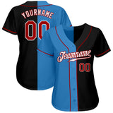 Custom Black Red-Powder Blue Authentic Split Fashion Baseball Jersey