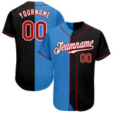 Custom Black Red-Powder Blue Authentic Split Fashion Baseball Jersey
