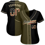 Custom Black Vintage USA Flag-Olive Authentic Split Fashion Baseball Jersey