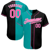 Custom Black Pink-Aqua Authentic Split Fashion Baseball Jersey